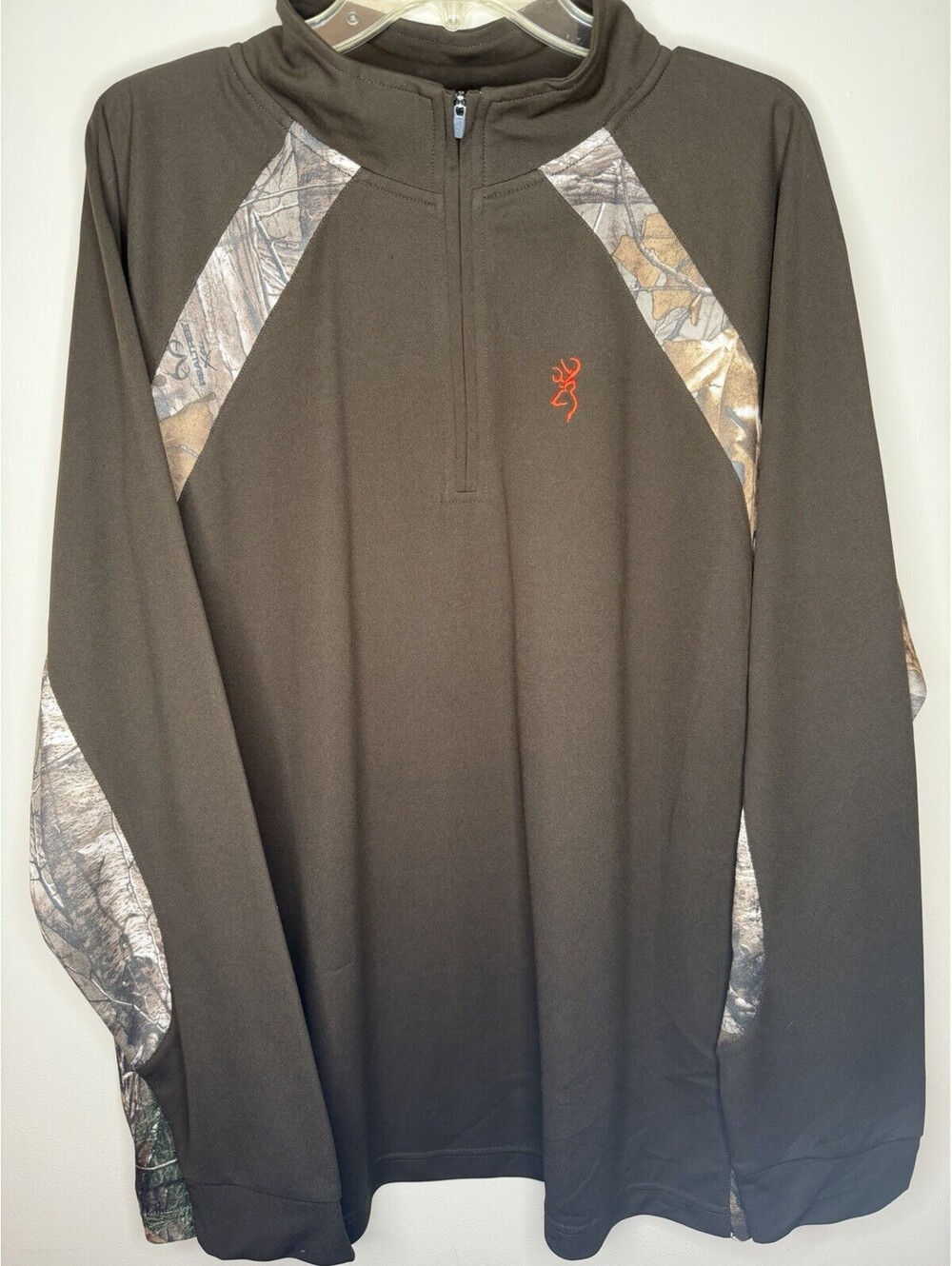 Browning Brown /Camo XL Men’s Long Sleeve Polyester 1/4 Zip Activewear Jacket